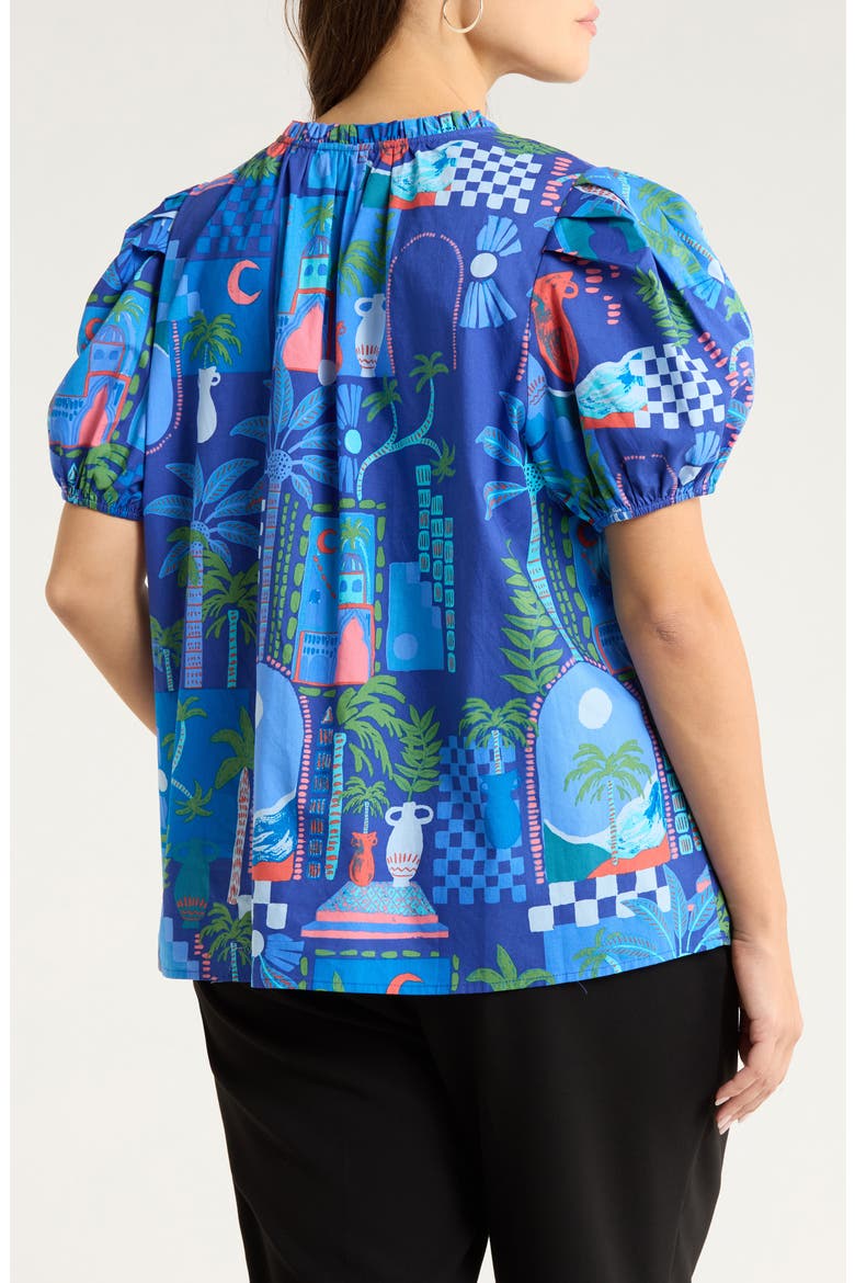 Punta Alta Puff Sleeve Cotton Top, Alternate, color, COBALT-COMBO