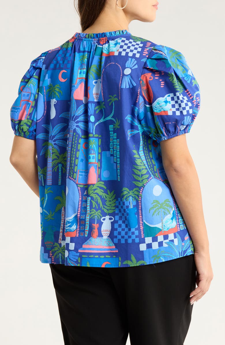 SUGARLIPS Punta Alta Puff Sleeve Cotton Top, Alternate, color, Cobalt-Combo