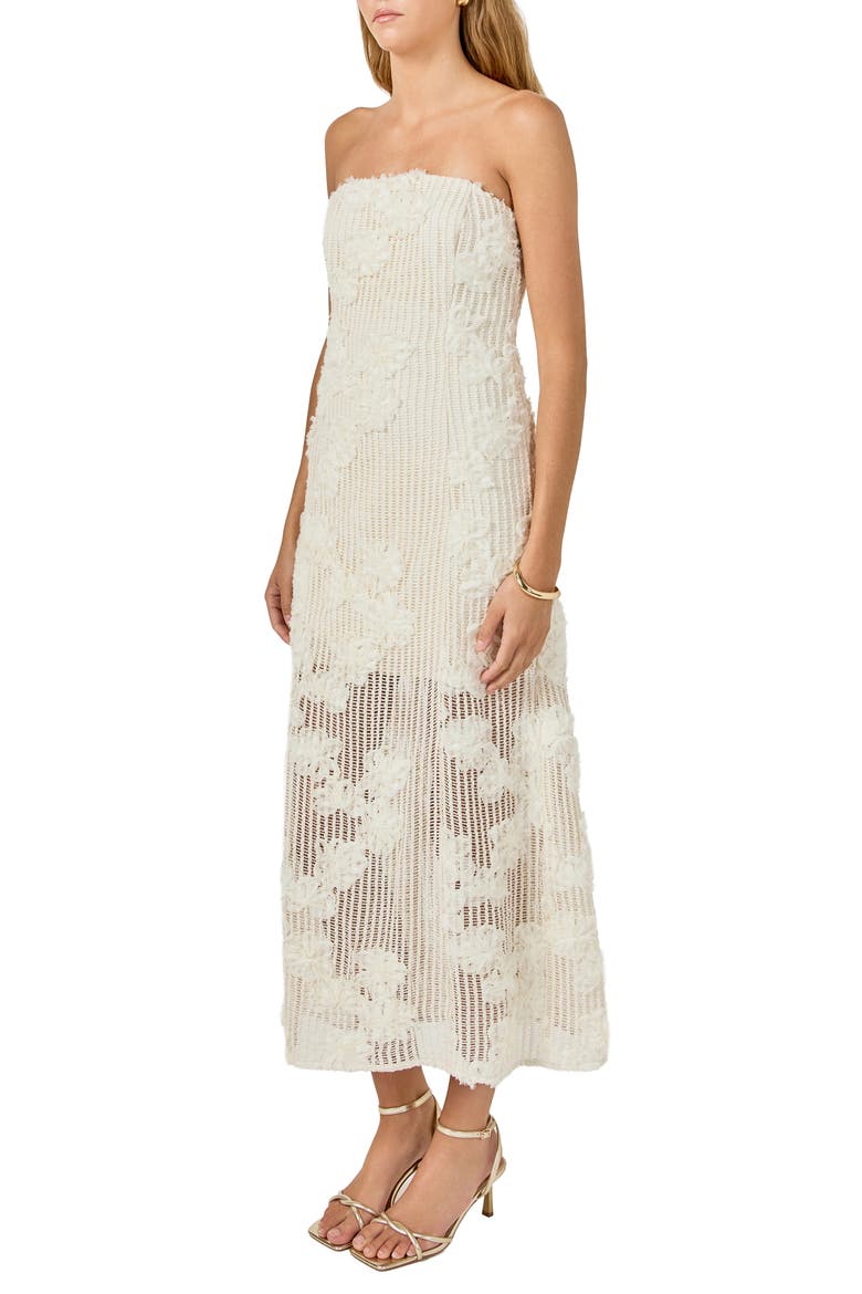 Mesh Overlay Strapless Dress, Alternate, color, CREAM