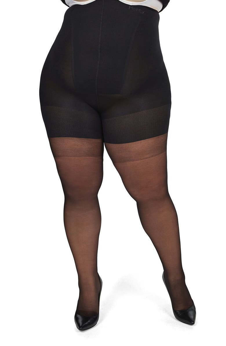 MeMoi Super Shaper Control Top Sheer High Waist Pantyhose, Alternate, color, Black