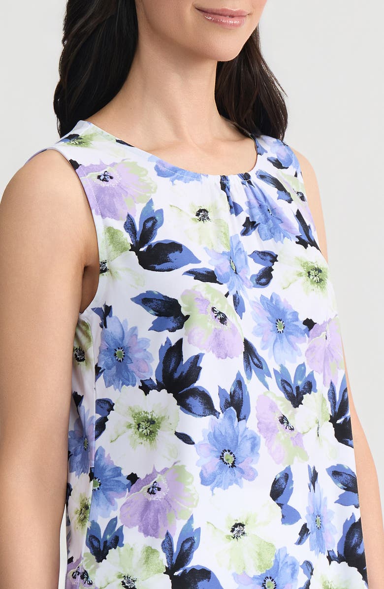 KASPER Pleated Neck Sleeveless Shell, Alternate, color, Lily White Multi