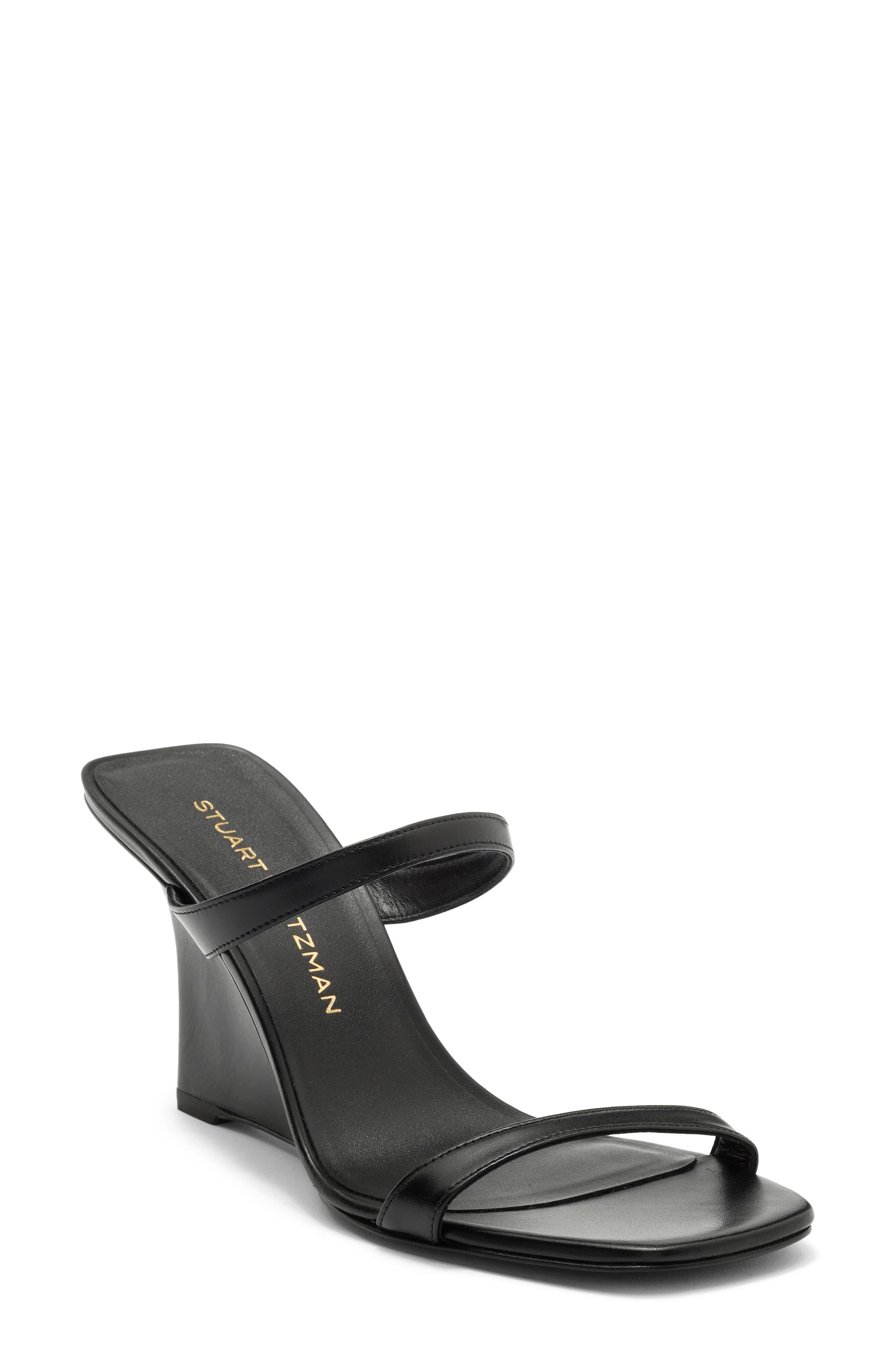 Stuart Weitzman Vinnie Wedge Slide 85 Sandal, Main, color, Black Smooth Calf