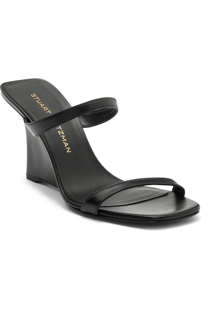 Stuart Weitzman Vinnie Wedge Slide 85 Sandal, Main, color, Black Smooth Calf