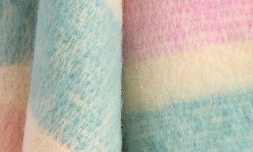 Tasha Pastel Stripe Scarf With Faux Fur Pom Fringe In Pink