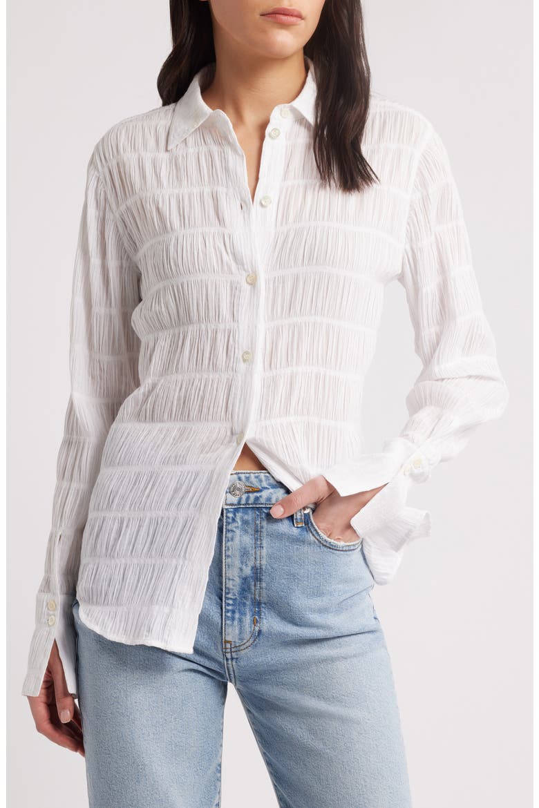 The Smocked Button-Up Shirt, Main, color, WHITE