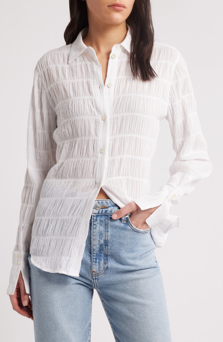 FRAME The Smocked Button-Up Shirt, Main, color, White