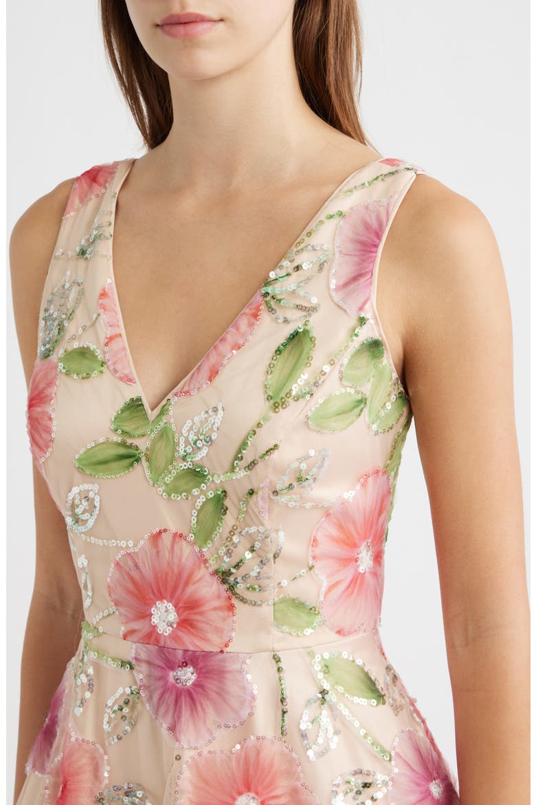 Sequin Floral Print Sleeveless Cocktail Dress, Alternate, color, PURPLE MUL
