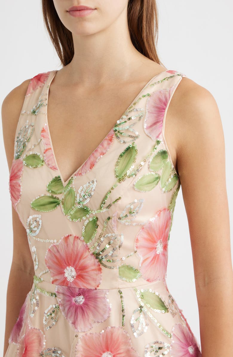 Eliza J Sequin Floral Print Sleeveless Cocktail Dress, Alternate, color, Purple Mul