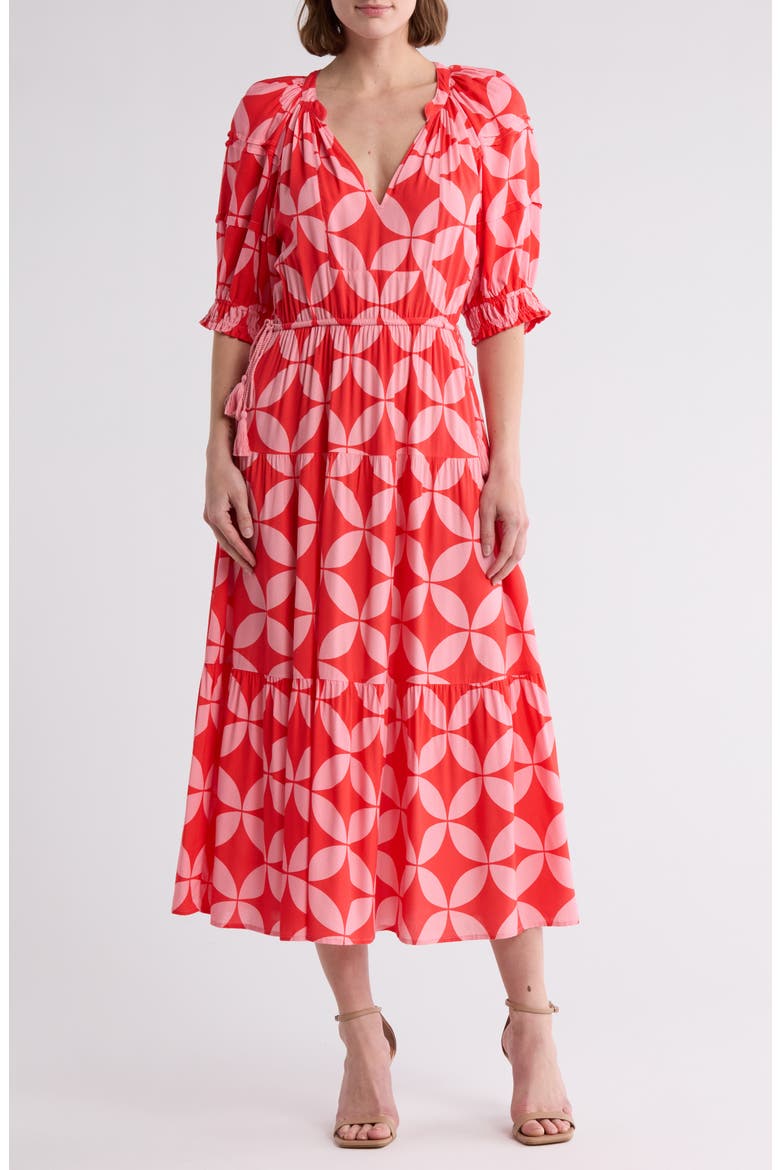 Tassel Tie Midi Dress, Main, color, CIRCLE PRINT