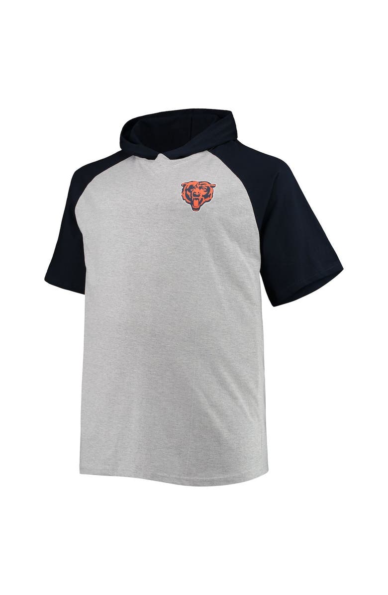 PROFILE Men's Heathered Gray/Navy Chicago Bears Big & Tall Raglan Short Sleeve Pullover Hoodie, Alternate, color, 