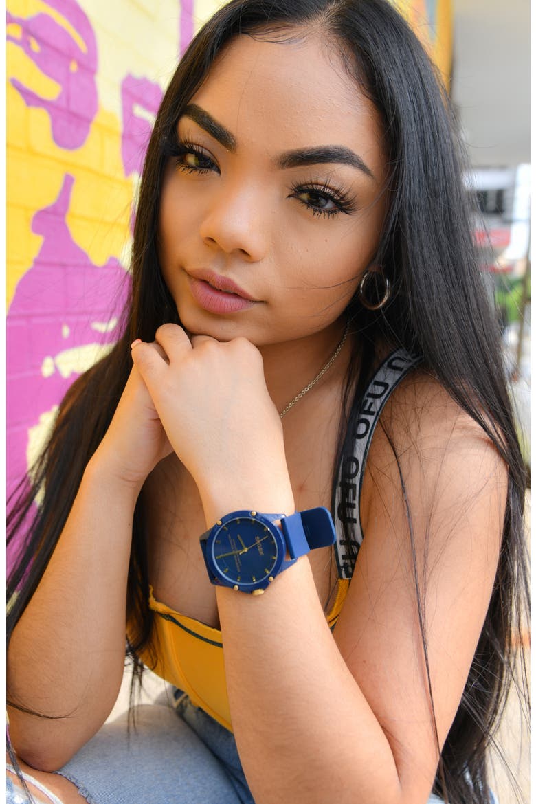 Smith Silicone Strap Watch, 44mm, Alternate, color, NAVY/GOLD