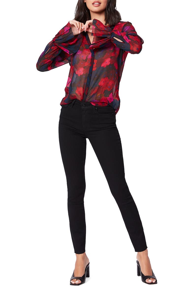 Abriana Floral Print Long Sleeve Silk Shirt, Alternate, color, BLKMULT