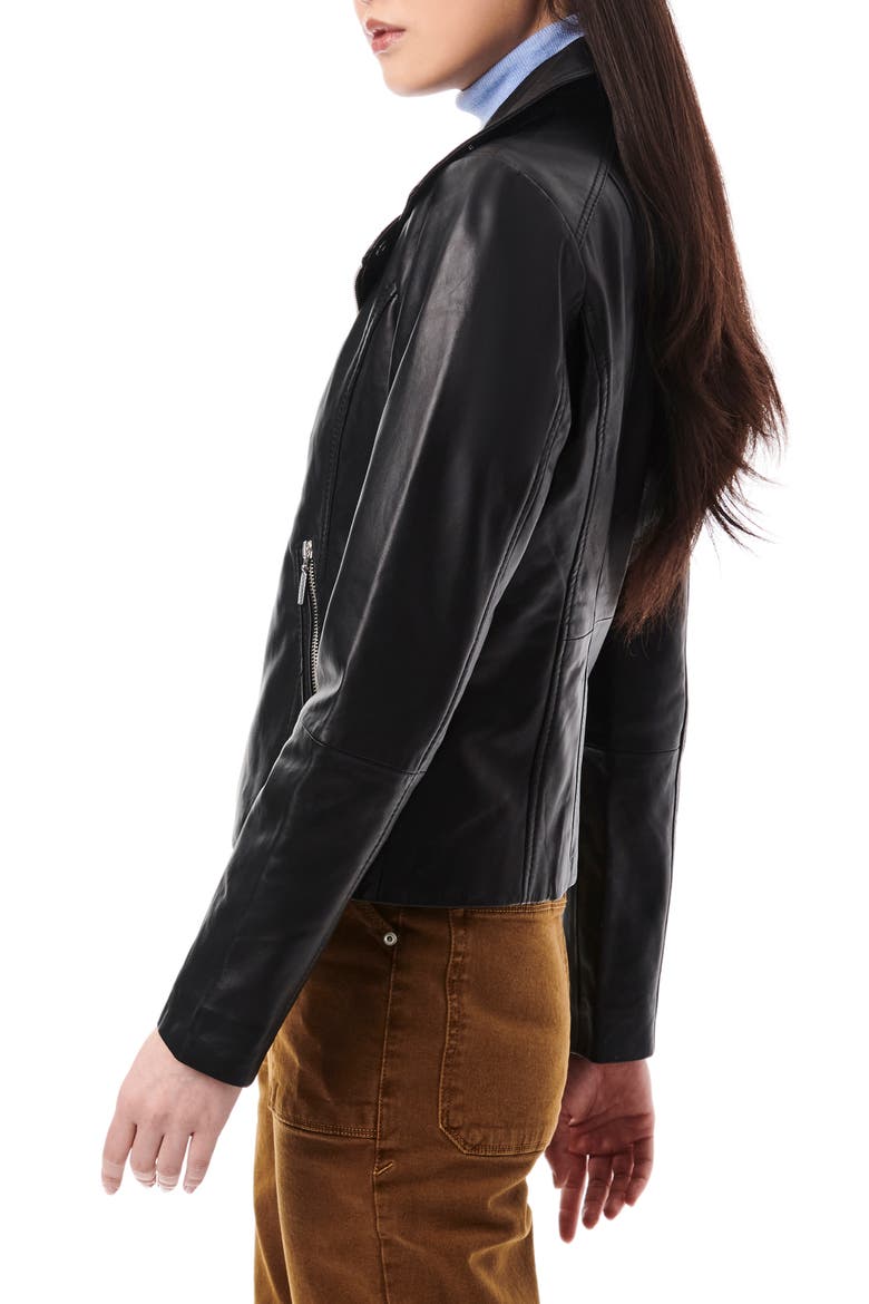 Lambskin Leather Moto Jacket, Alternate, color, BLACK