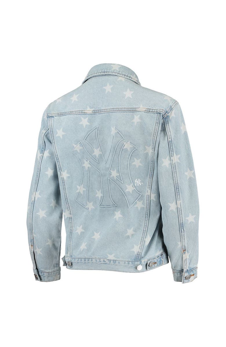 THE WILD COLLECTIVE Women's The Wild Collective New York Yankees Allover Print Button-Up Denim Jacket, Alternate, color, Denim