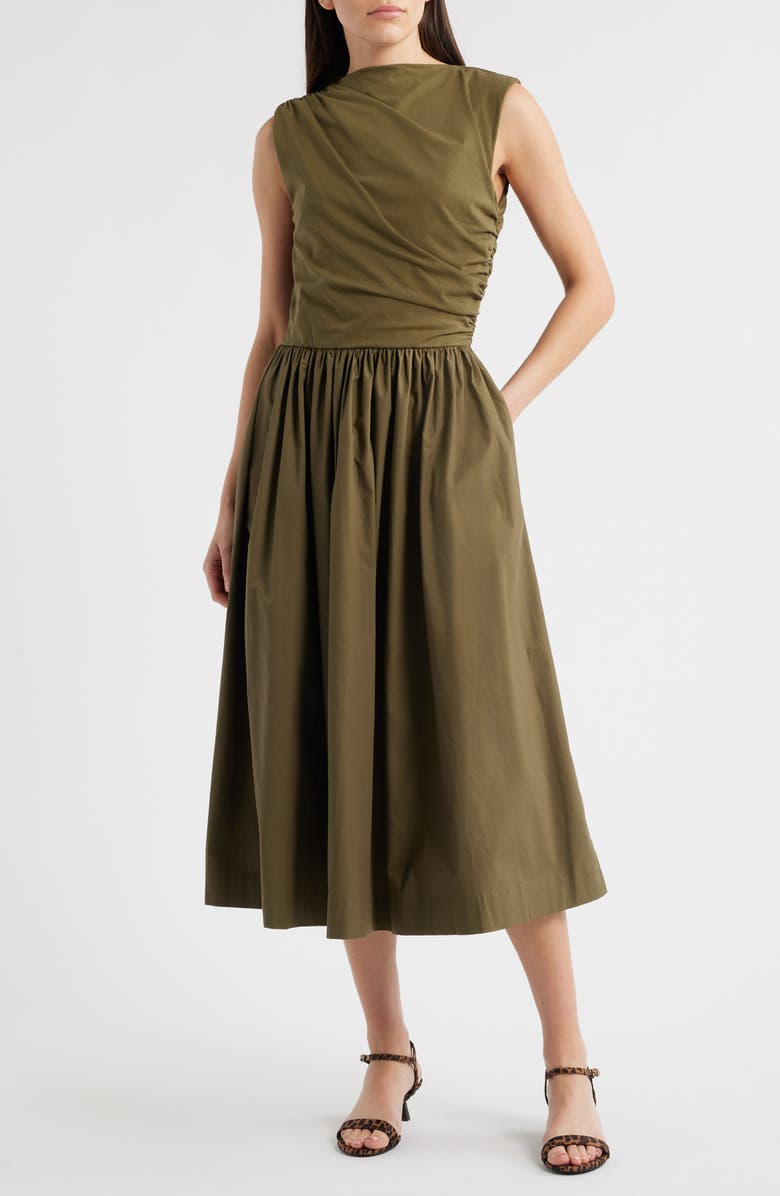 En Saison Mixed Media Midi Dress, Main, color, Surplus Green