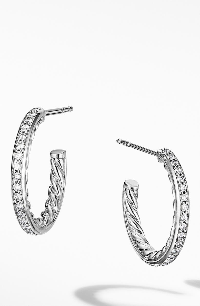 David Yurman Extra Small Hoop Earrings with Pavé Diamonds, Main, color, 