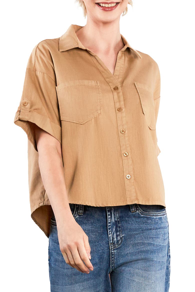 Emma Boxy Roll Tab Shirt, Main, color, TOFFEE