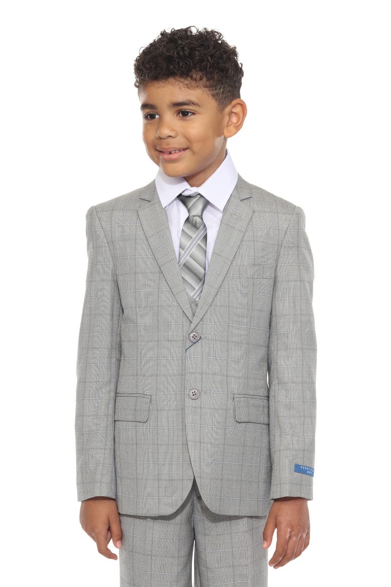 Kids' Glen Plaid Five-Piece Suit, Alternate, color, GREY