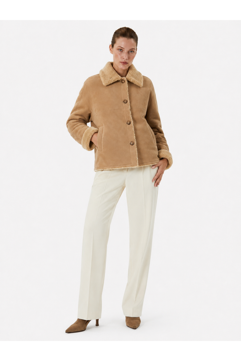 Maestro Oversized Merino Curly Shearling Jacket, Alternate, color, Beige