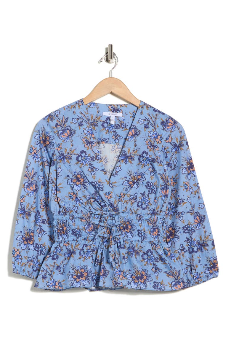 Lilith Surplice Neck Top, Alternate, color, DENIM BLUE MULTI