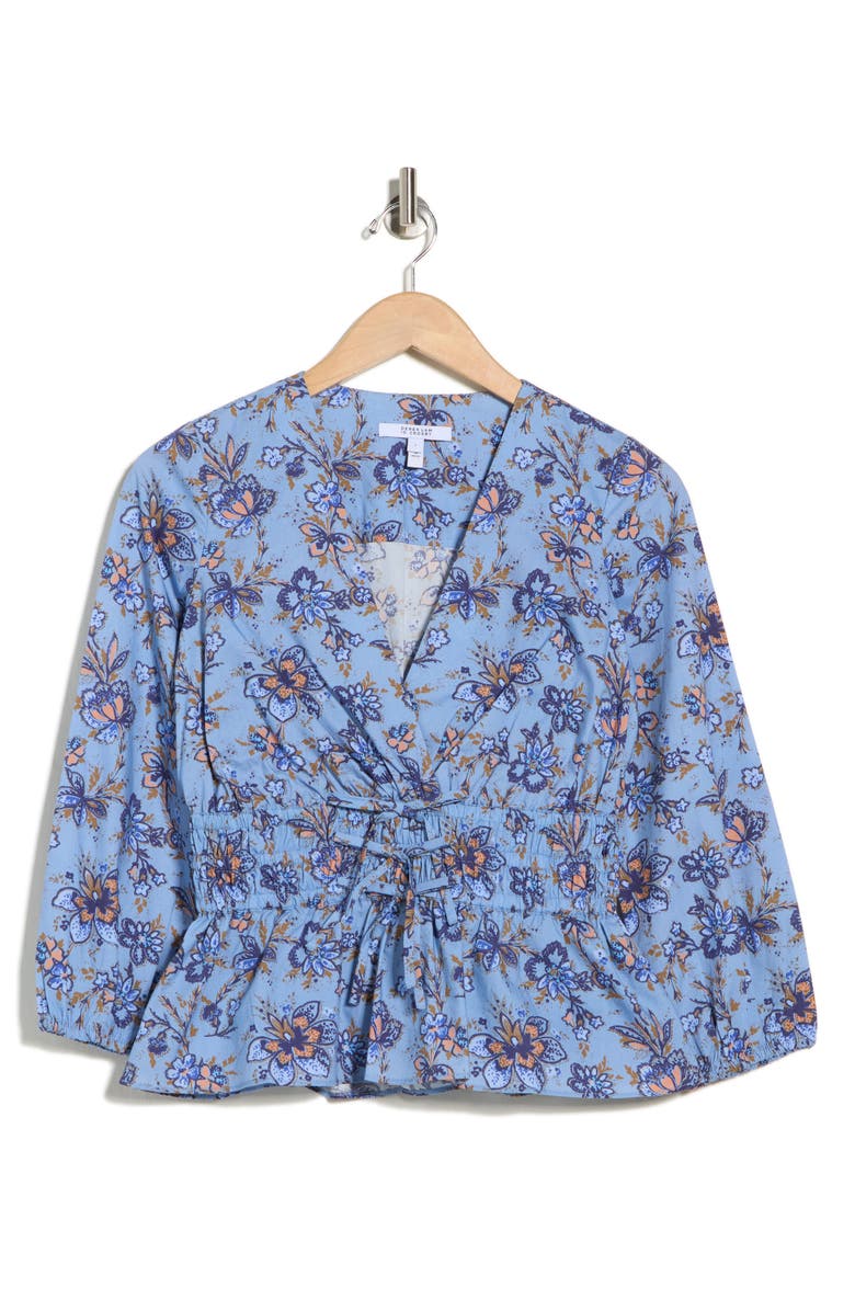 Derek Lam 10 Crosby Lilith Surplice Neck Top, Main, color, Denim Blue Multi