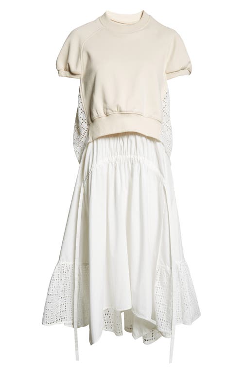 3.1 Phillip Lim Short Sleeve Mixed Media Dress In Ecru-white