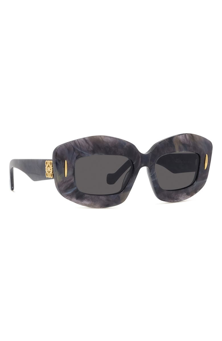 Loewe Anagram 49mm Small Rectangular Sunglasses, Alternate, color, Black Horn / Smoke