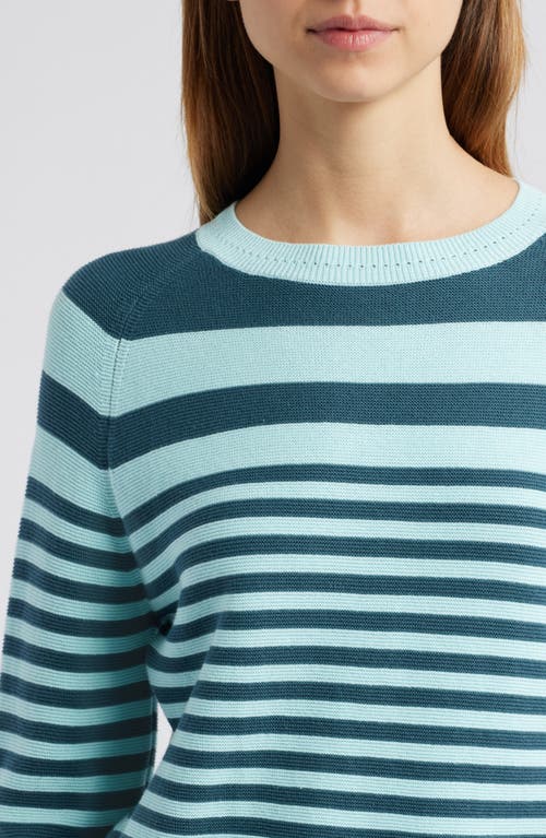 Shop Solid & Striped The Manny Stripe Cotton Sweater In Evergreen/sky Stripe