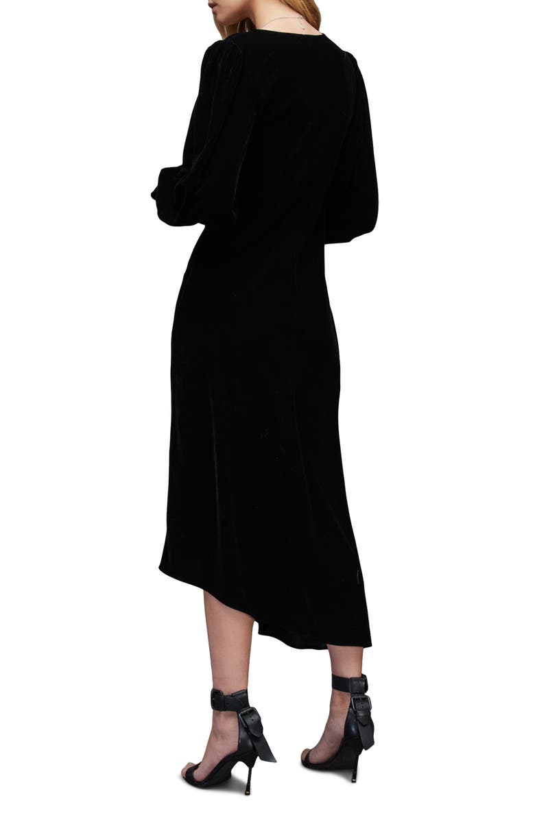 AllSaints Naomi Long Sleeve Asymmetric Velvet Dress, Alternate, color, 