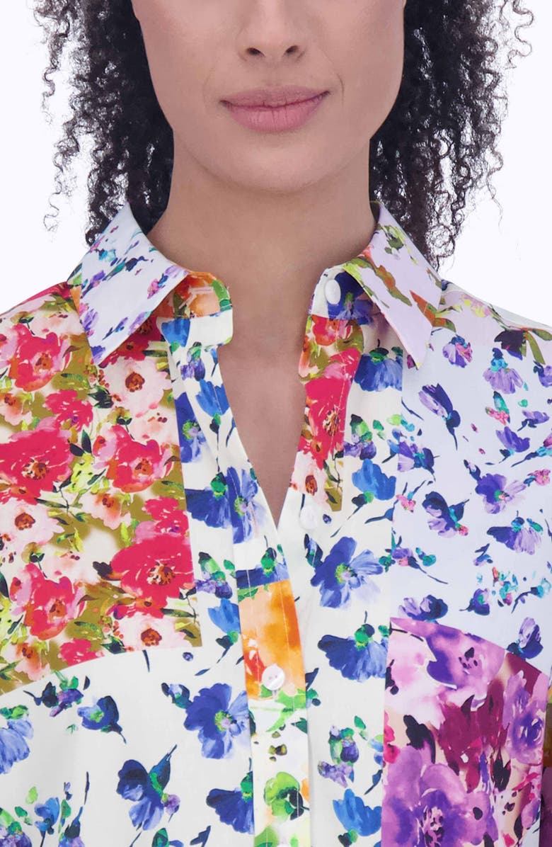 Foxcroft Meghan Floral Non-Iron Cotton Button-Up Shirt, Alternate, color, Yellow Multi