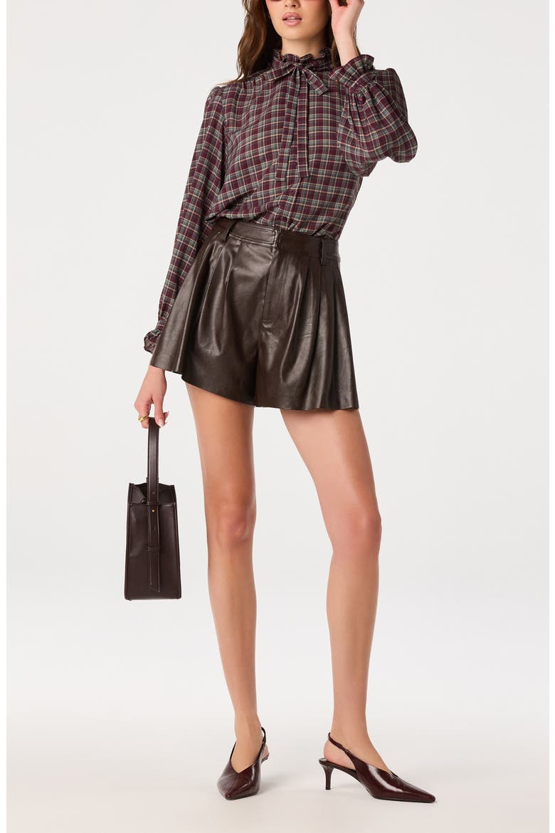 Alyssa Plaid Tie Neck Top, Alternate, color, EGGPLANT PLAID