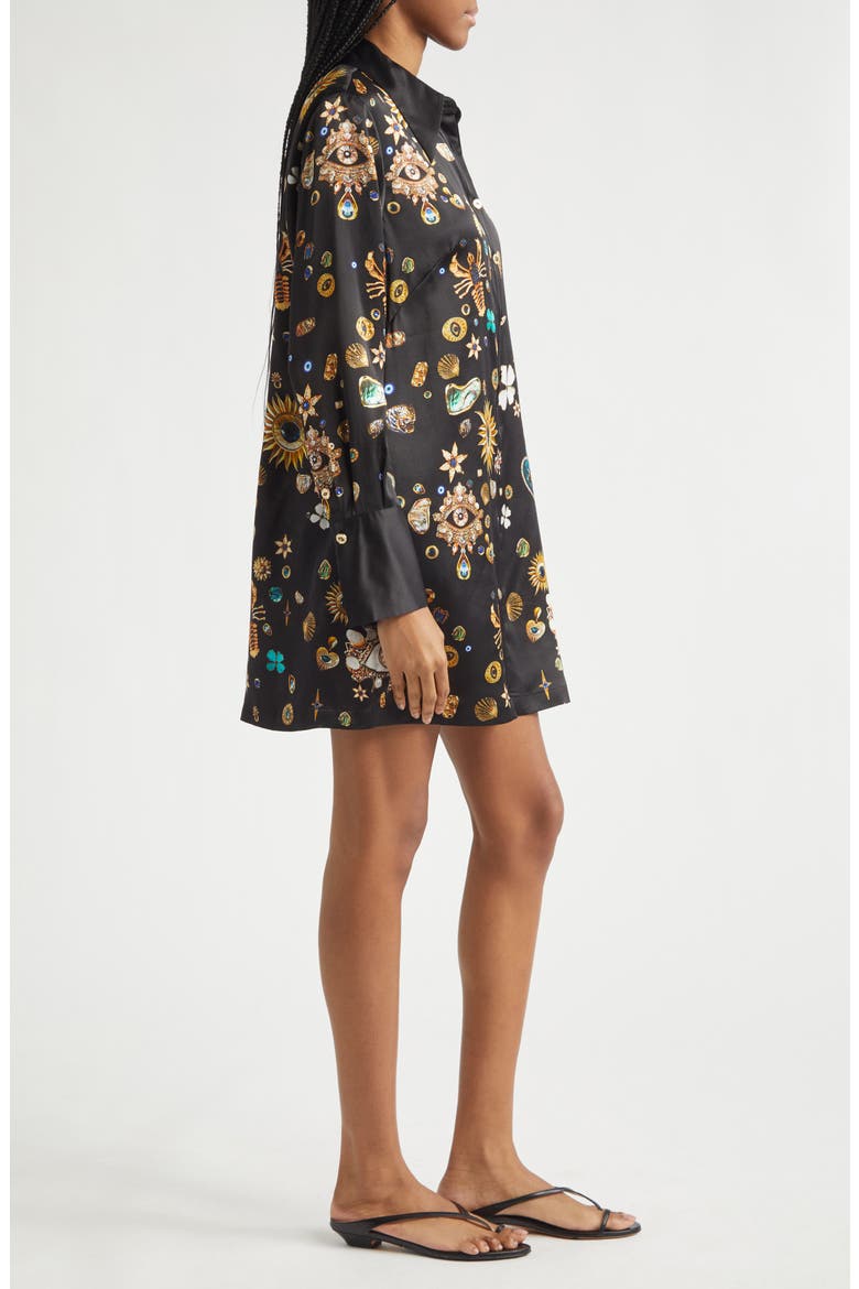 Amulets & Alchemy Print Long Sleeve Silk Satin Shirtdress, Alternate, color, AMULETS AND ALCHEMY