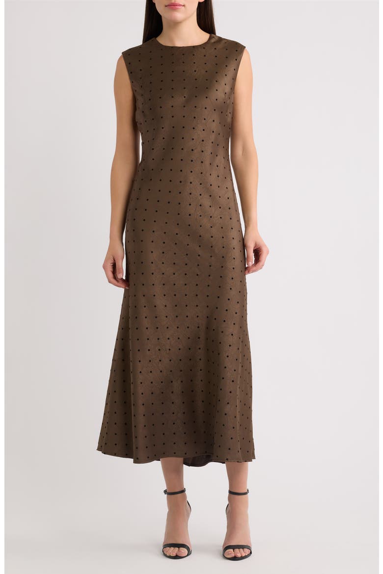 Polka Dot Satin Maxi Dress, Main, color, BROWN