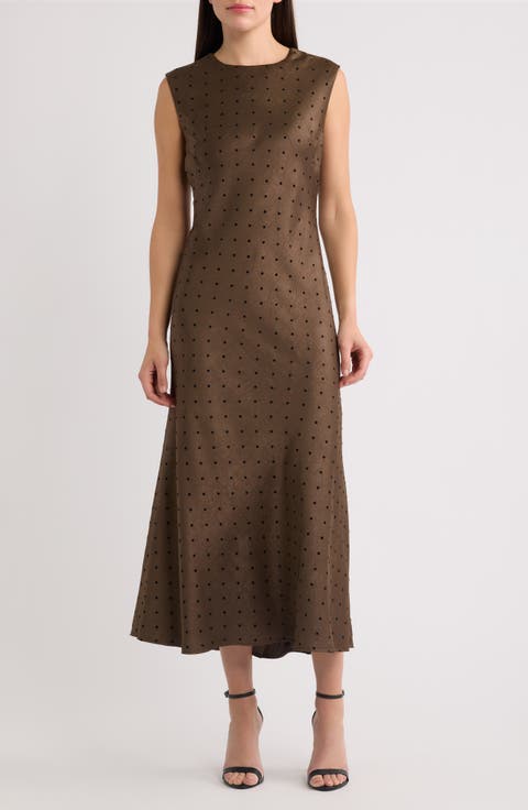 Polka Dot Satin Maxi Dress