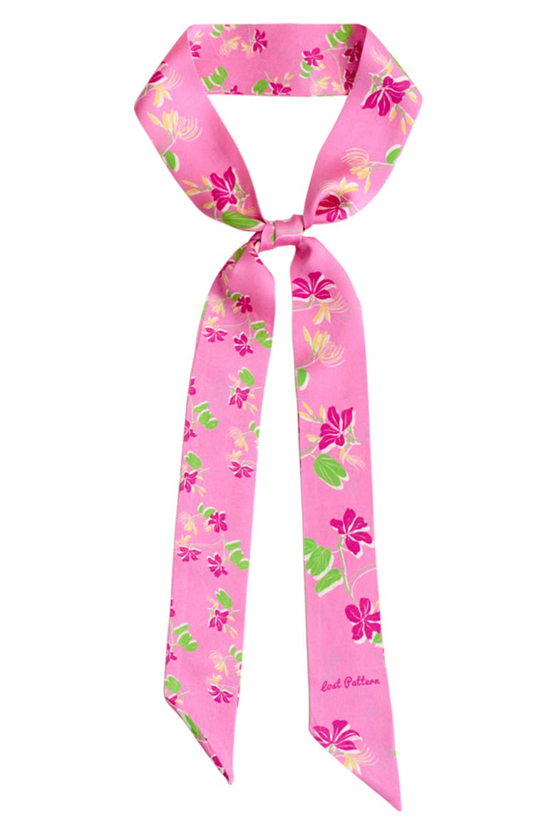 Beach Blossom Skinny Silk Scarf, Alternate, color, HOT PINK