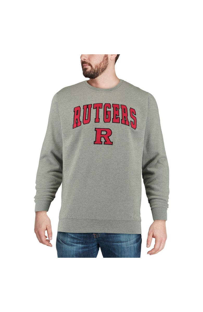 COLOSSEUM Men's Colosseum Heather Gray Rutgers Scarlet Knights Arch & Logo Crew Neck Sweatshirt, Alternate, color, Heather Gray