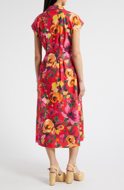 Julia Jordan Floral Stretch Cotton Midi Shirtdress In Red Multi