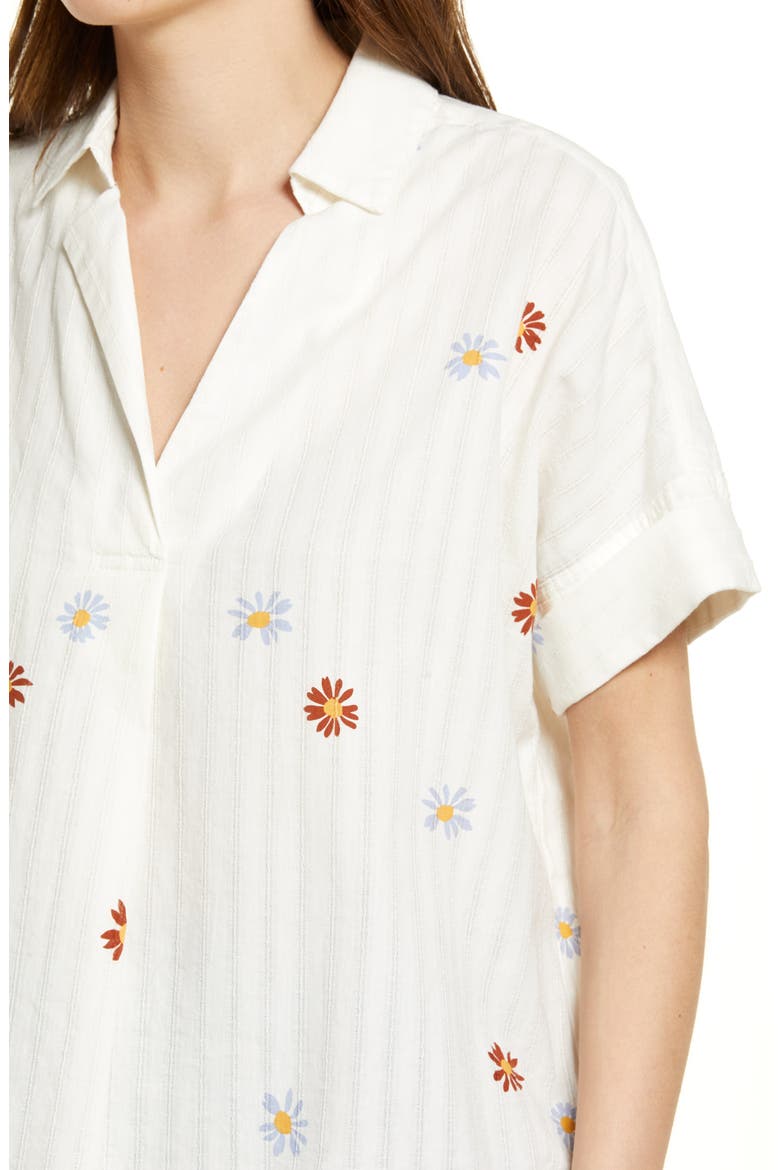 Daisy Embroidered Courier Button Back Shirt, Alternate, color, BRIGHT IVORY