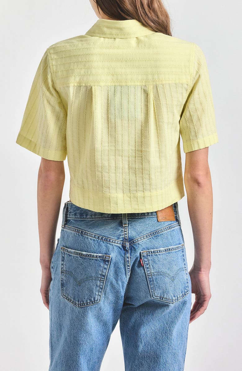Derek Lam Lira Stripe Short Sleeve Crop Button-Up Shirt, Alternate, color, Butter Yellow