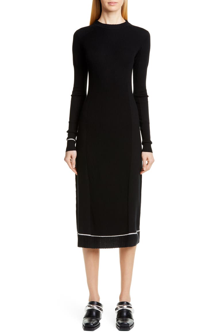 Contrast Trim Wool Blend Midi Sweater Dress, Main, color, BLACK