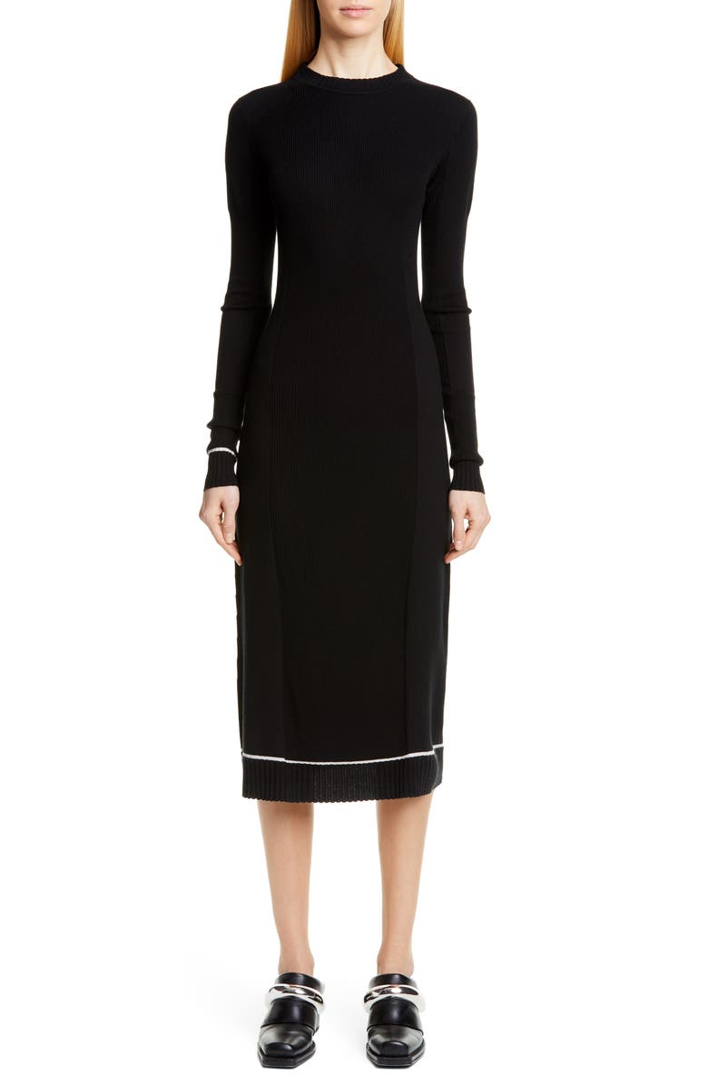Proenza Schouler Contrast Trim Wool Blend Midi Sweater Dress, Main, color, 