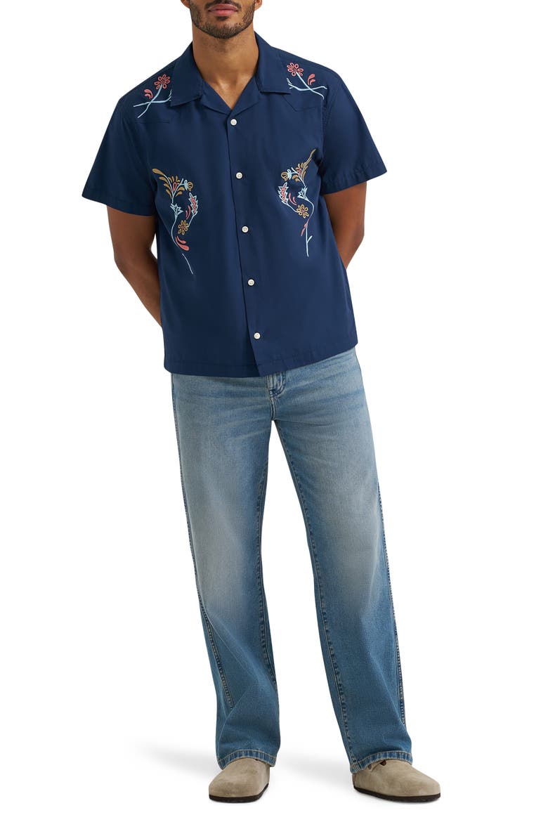 Embroidered Camp Shirt, Alternate, color, NAVY FLORAL