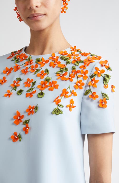 Carolina Herrera Floral Appliqué Crepe Minidress In Blue