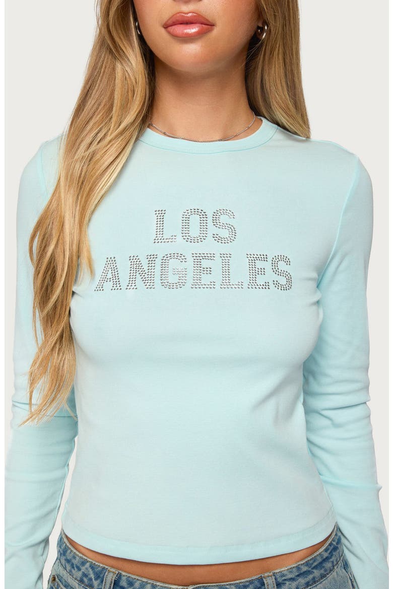 LA Cutie Rhinestone Long Sleeve T-Shirt, Alternate, color, LIGHT-BLUE