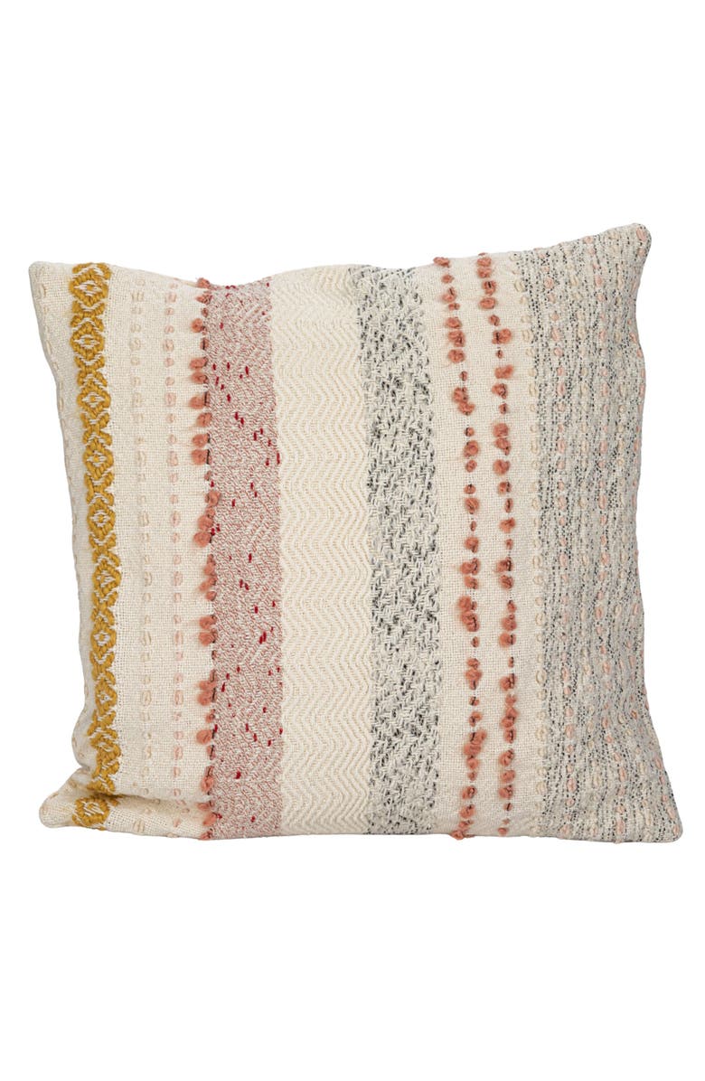 Storied Home Woven Cotton Blend Pillow with Stripes and Embroidery, Multicolor, Alternate, color,