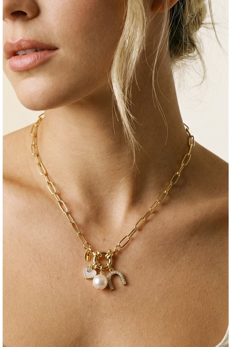 Paperclip Charm Necklace, Alternate, color, GOLD