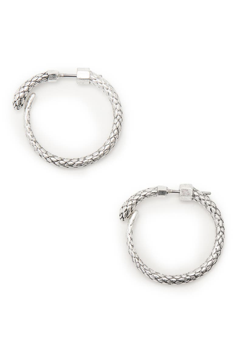 Serpent Hoop Earrings, Main, color, WARM SILVER