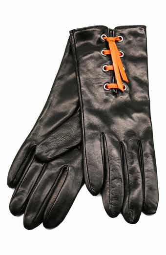 Eyelet Lace-Up Leather Gloves