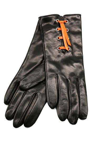 Portolano Eyelet Lace-up Leather Gloves In Black
