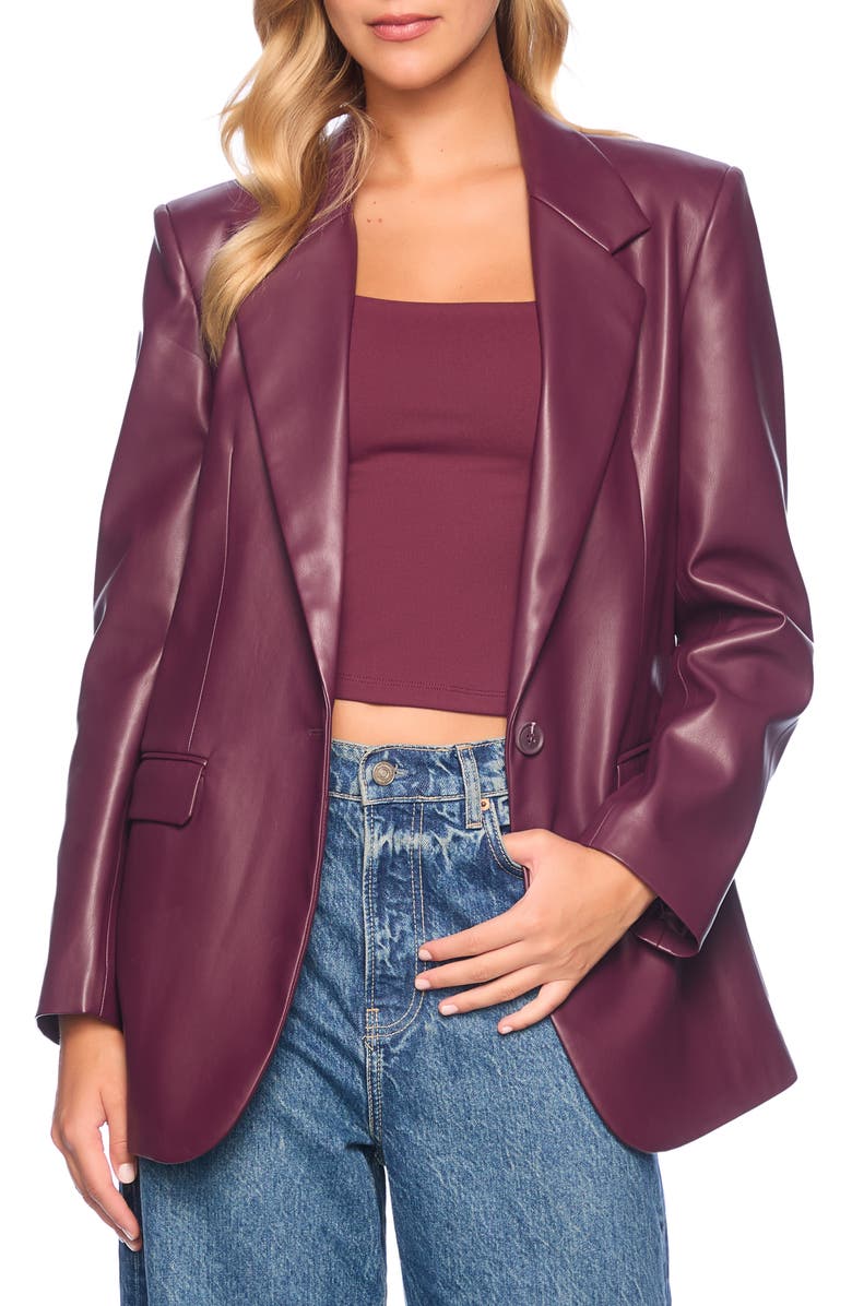 Susana Monaco Faux Leather One-Button Boyfriend Blazer, Main, color, Malbec